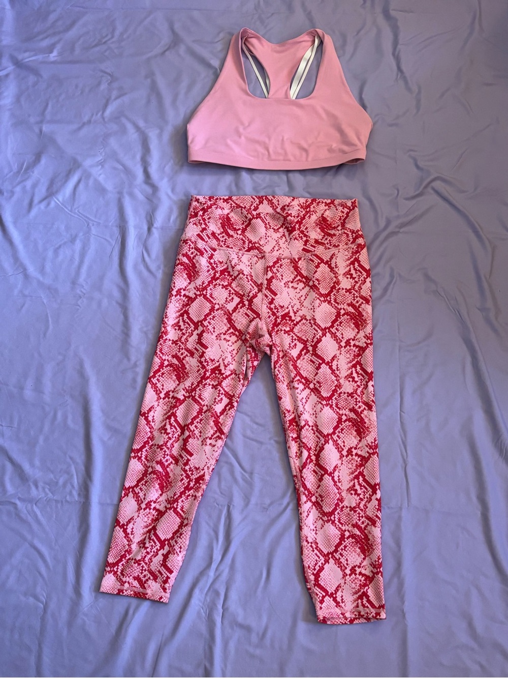 Fabletics Pink Snake-Print Powerhold Capri Leggings | Medium Impact Sports Bra